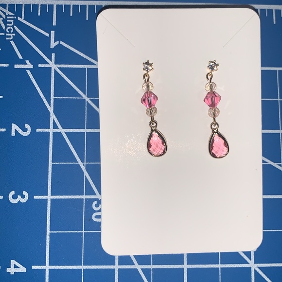 Handmade Drop dangle light Pink Sheer Sparkling Czech Crystal Pierced Earrings - Picture 15 of 15